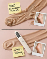 Avant / après : talons qui accrochent les collants, puis talons lisses avec Soira Glow